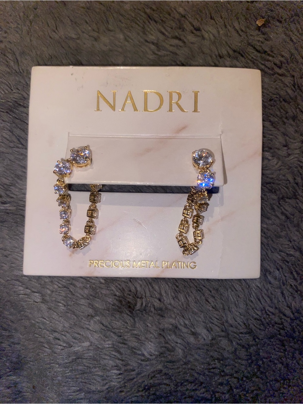 Nadri Gold Chain Drop Earrings with Clear Crystals